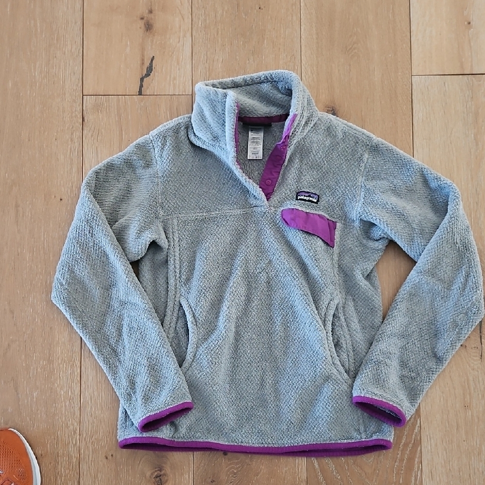 Patagonia Retool Half Zip Gray and Purple Fleece Pullover